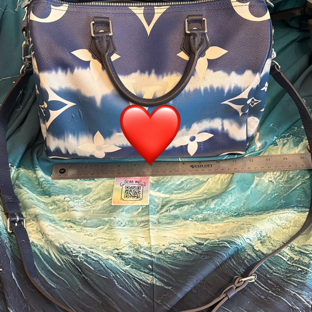 Blue and White Tie-Dye Monogram Satchel